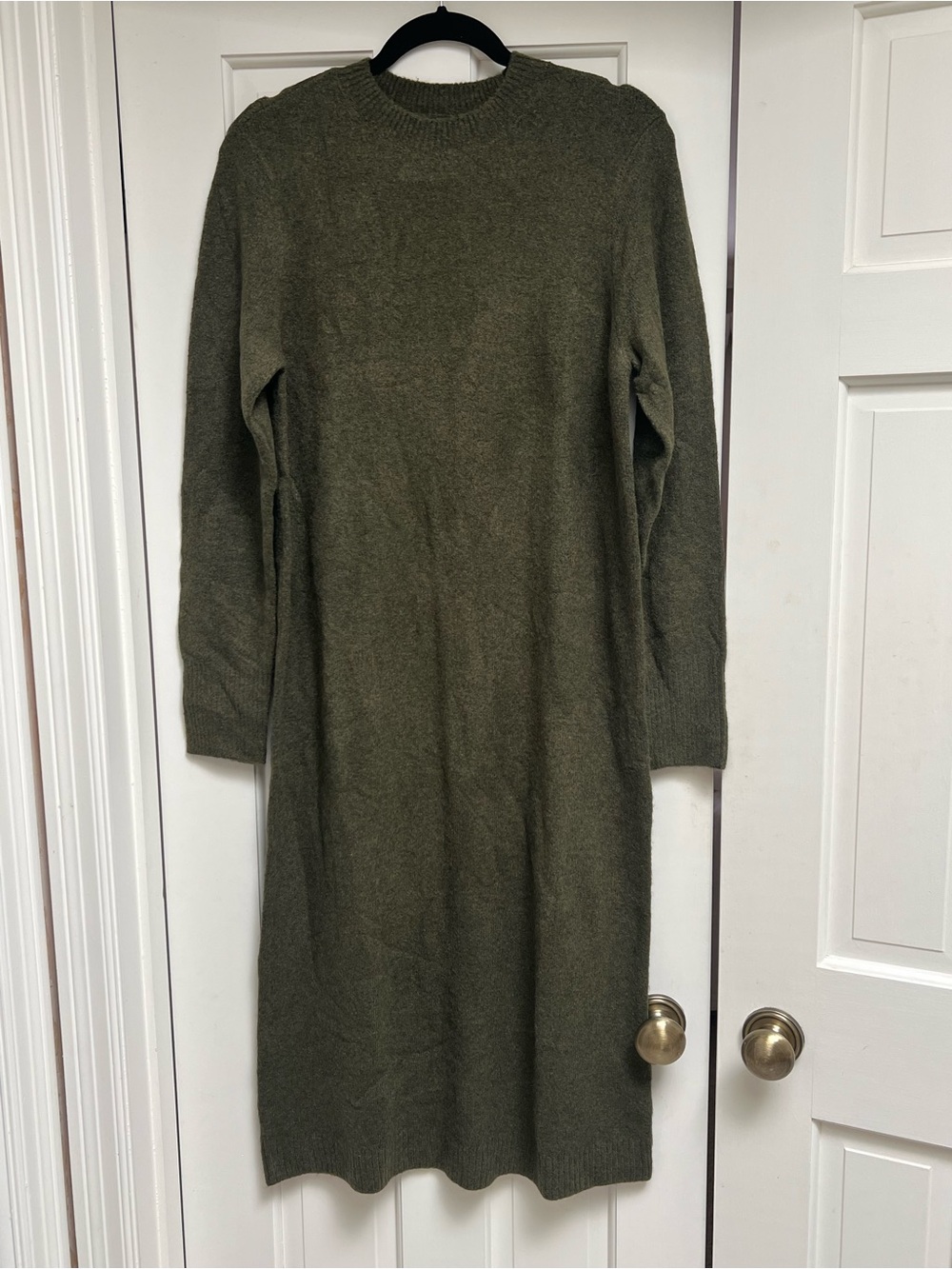 J. Crew Midi Sweater Dress Extra Soft Olive Crewneck Long Sleeve Knit Dress